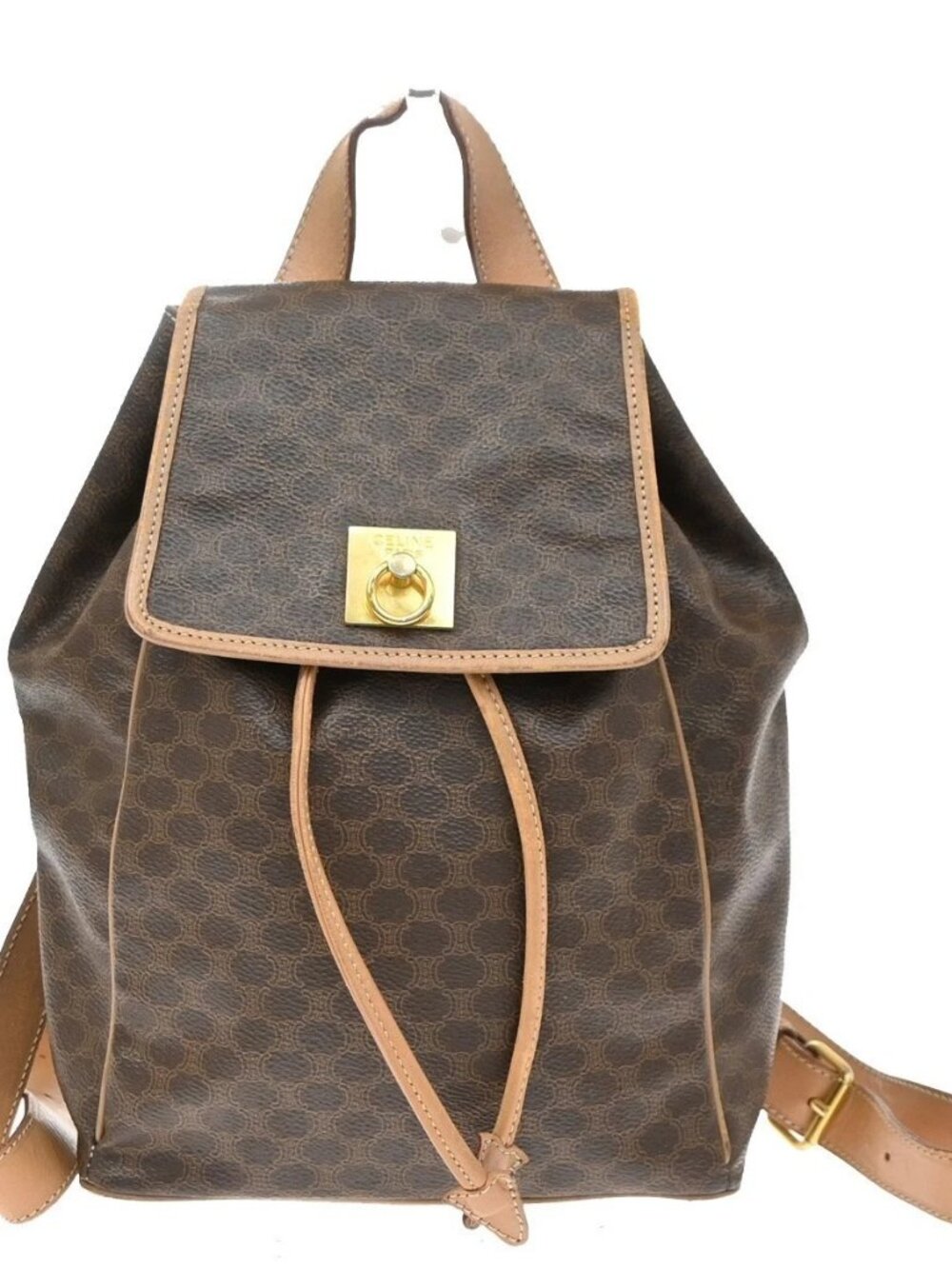 CELINE Logo Macadam Pattern Backpack Bag PVC Leather Brown GHW Italy 87KD509